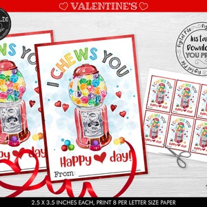 Tarjetas imprimibles del día de San Valentín de Bubble Gum, te mastica chicle etiqueta de aula de la escuela de San Valentín, etiquetas de favor del día de San Valentín de Bubble Gum VL
