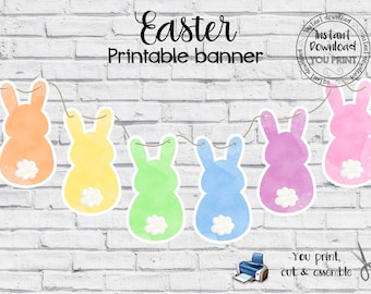 Printable Easter Banner Printable Bunny Banner Easter INSTANT DOWNLOAD Decorations Easter Garland Easter Bunny Centerpieces Bunny Party EST