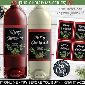 Instant Download Christmas Wine Labels, Editable Wine Labels, Printable Christmas Wine Bottle Labels, Holiday Wine Bottle Labels 10 WBL CH20
