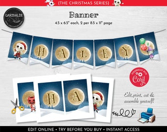 EDITABLE Nightmare Christmas Banner Christmas Pennant Banner Instant Download Nightmare Christmas Party Decorations Holiday Banner NBCH CH
