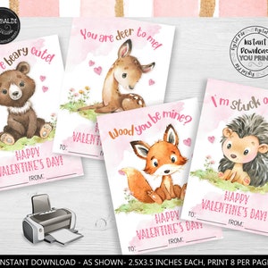 Cartes de Saint-Valentin Woodland Bois tu es à moi Animaux de la forêt Étiquette cadeau pour enfants d'école Cartes de Saint-Valentin en classe Étiquettes de faveur de la Saint-Valentin VL