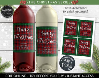 Instant Download Christmas Wine Labels, Editable Wine Labels, Printable Christmas Wine Bottle Labels, Holiday Wine Bottle Labels 02 WBL CH20