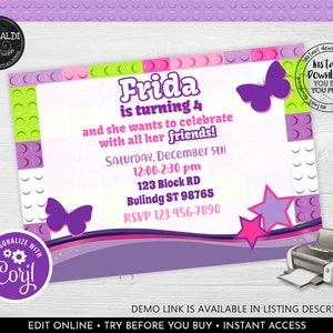 Editable Girl Building Blocks Invitation Pastel Building Blocks Birthday Party Building Blocks Printable Invite Building Bricks Party BKG