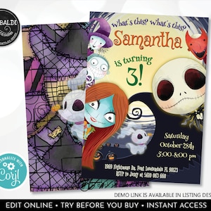 Nightmare Before Christmas Invitation Editable Nightmare Before Christmas Birthday Party Digital Download Jack Skellington Template NBCH