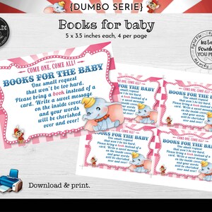 Instant download Dumbo Books for Baby Request Ticket Dumbo Baby Shower Insert Card Dumbo Book Request Dumbo Pink Baby Shower Supplies DCHM