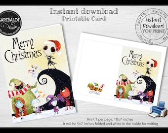 Printable Christmas Card, Instant download Christmas Card, Jack & Sally Christmas printable Card, Merry Christmas Printable Card NBCH