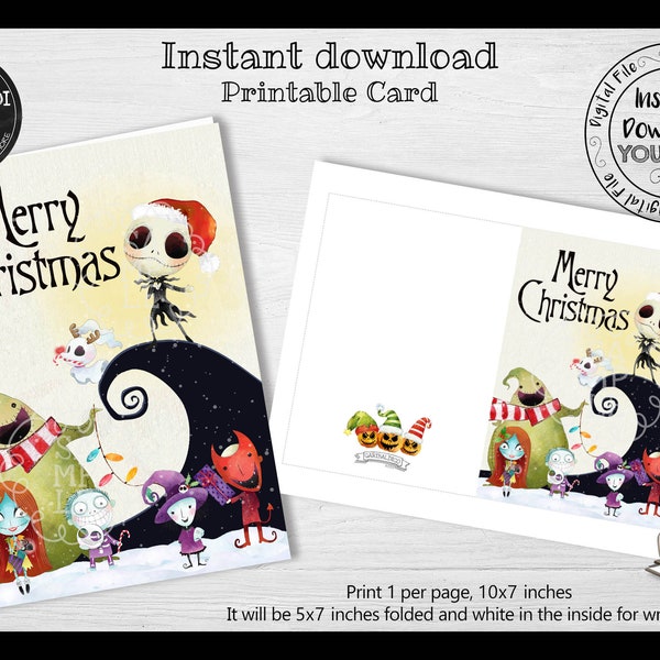 Printable Christmas Card, Instant download Christmas Card, Jack & Sally Christmas printable Card, Merry Christmas Printable Card NBCH