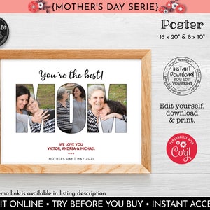 Editable Mothers Day Photo Collage Mom Photo Collage Template Mothers day Photo Gift Printable Mothers day Photo Collage Poster P2 MTHD