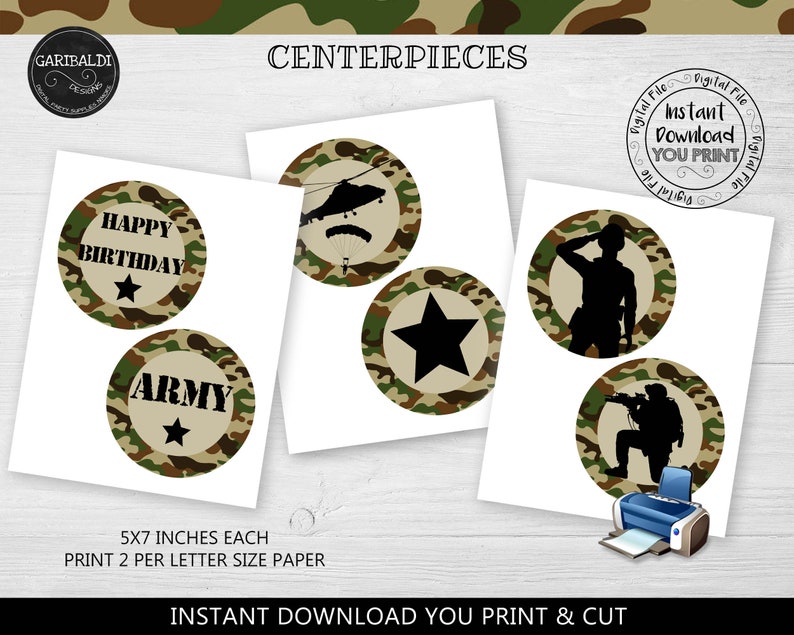 Instant Download Camouflage Centerpieces Army Party | Etsy
