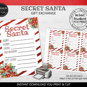 Secret Santa Questionnaire Card Secret Santa Printable Cards Secret Santa Gift Exchange Wish List Form Gift Exchange Wish List Info Card SSC
