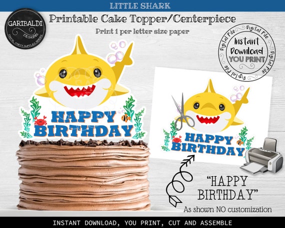 Printable Shark Cake Topper Shark Centerpiece Cute Shark Etsy