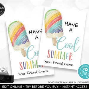 Editable Last Day of School Tag Classroom Treat Tag Have a Cool Summer Gift Tags End of School Year Student Gift Freeze Pop Ice Popsicle TA