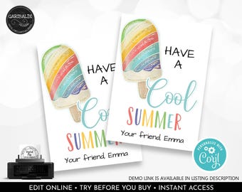 Editable Last Day of School Tag Classroom Treat Tag Have a Cool Summer Gift Tags End of School Year Student Gift Freeze Pop Ice Popsicle TA