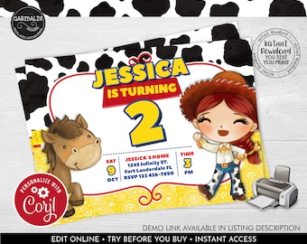 Editable Jessie Invitation, Printable Cowgirl Birthday Party Invitation, Instant Download Toy Story Girl Invitation, Cowgirl Invitation  TSS