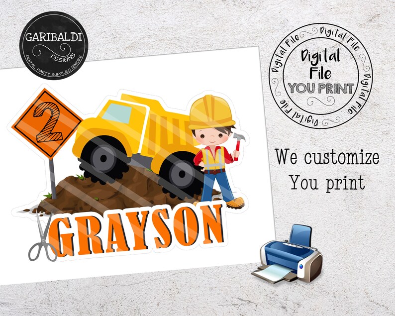 Printable Construction Cake Topper Construction Truck Etsy