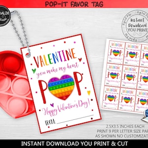You make my Heart Pop Valentine's day Gift Tag Valentines day Pop Bubble Fidget Favor Tags School Valentine's day Gift Card Printable VL