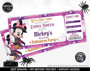 Halloween Trip Ticket Mickey's Not so Scary Halloween Party Ticket Minnie Halloween Surprise Gift Ticket Printable Digital Download TK