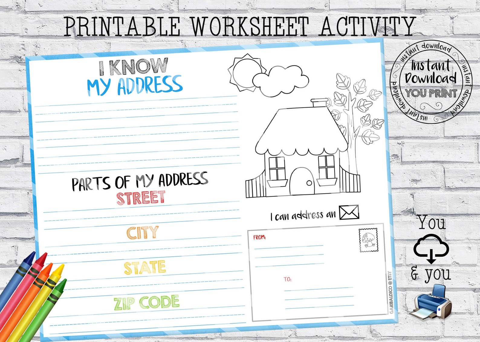 My Address Worksheet Homeschool Address Kids Activity Home Etsy