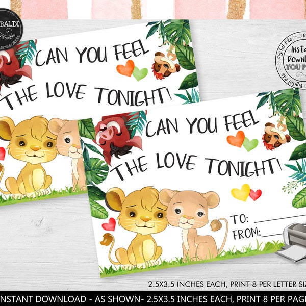 Can you feel the love tonight Valentine Card Printable Lion King Valentine's day Gift Tag Valentine's day Kids School Cards Valentine Tag VL