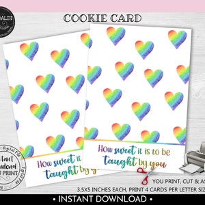 Valentine&#39;s Day Cookie Card, Happy Valentines Day Teacher Cookie Card, Instant download 3.5&quot;x5&quot; Cookie Card, Printable Cookie Card VL TA