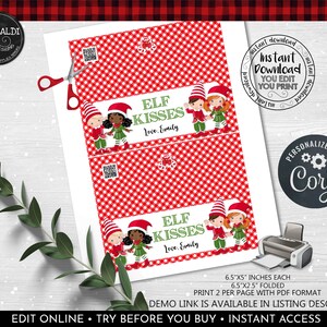 Printable Christmas Bag Topper. Editable Elf Kisses Bag Topper, Instant ...
