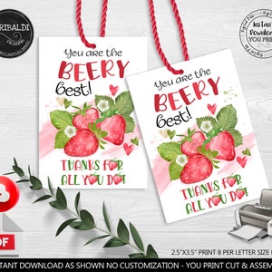 Strawberry Favor Tags You are the Berry Best Gift Tag Thank you Teacher School Staff Volunteer PTA Boss Employee Nurse Coworker Printable TA