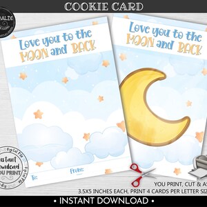 Love you to the Moon and Back Cookie Card Instant Download Over the Moon Label Valentines Day Love Cookie Card Printable Moon Cookie Card VL