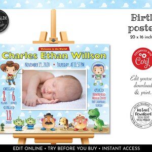 Printable Toy Story Birth Announcement Birth Stats Wall Art Toy Story Newborn Announcement Editable Toy Story Birth Announcement TSS