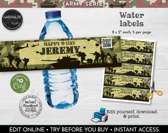 Editable Soldier Water Bottle Labels Printable Camouflage Water Labels Army Birthday Party Supplies Camouflage Military Decorations 1 SA