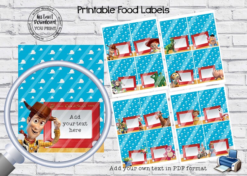 printable toy story food labels editable toy story food