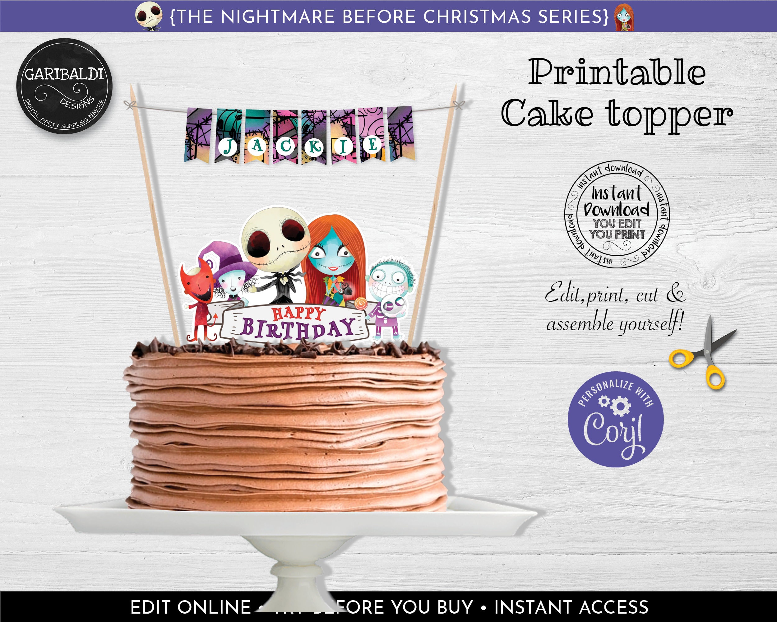 Editable Nightmare Before Christmas Cake Topper Printable Etsy