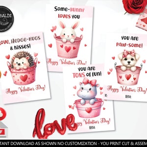 Printable Valentine&#39;s Day Cards Cute Animals Valentine&#39;s Day School Teacher Classroom Exchange Kids Cards Valentine&#39;s Day Gift Tags VL