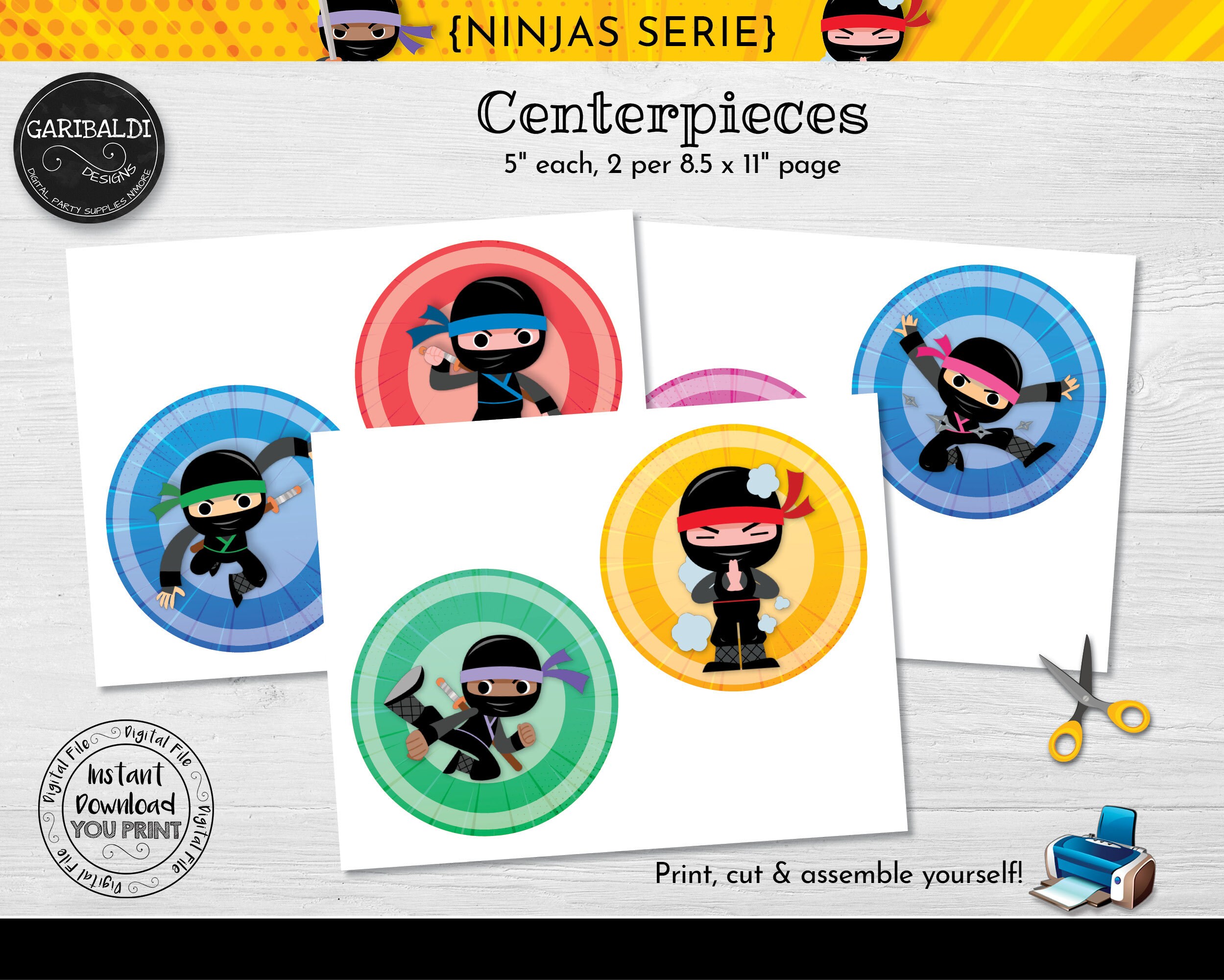 Instant download Ninja Centerpieces Printable Ninja Warrior | Etsy