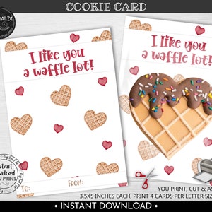 I like you a waffle lot Cooke Card Instant download Valentines day Waffle Cookie Card Printable Valentines Day Mini Cookie Packaging Card VL
