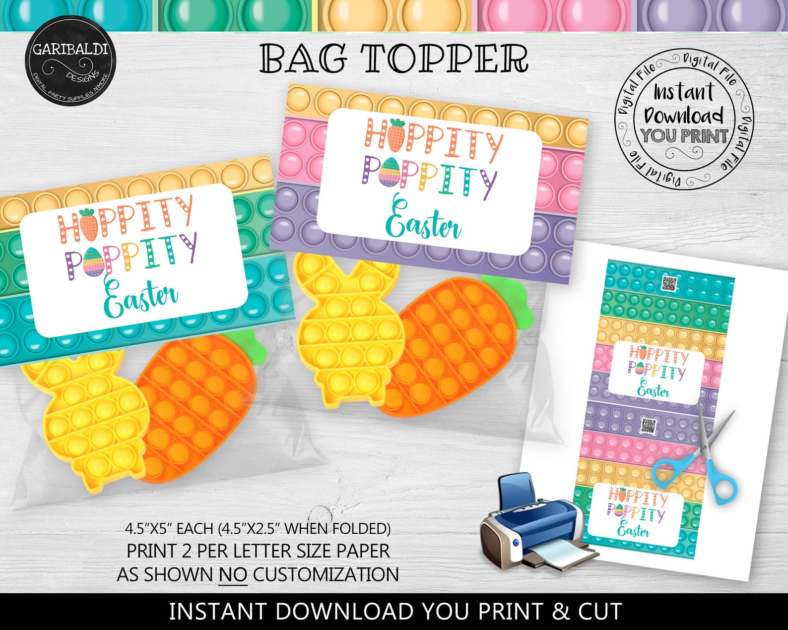 Easter Pop Fidget Bag Topper Tag Easter Toy Gift Bag Topper Digital ...
