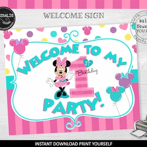 Minnie First Birthday Welcome Sign PRINTABLE Minnie Fun to be 1 Birthday Party Sign Minnie 1st Birthday Welcome Sign Instant download FTB1