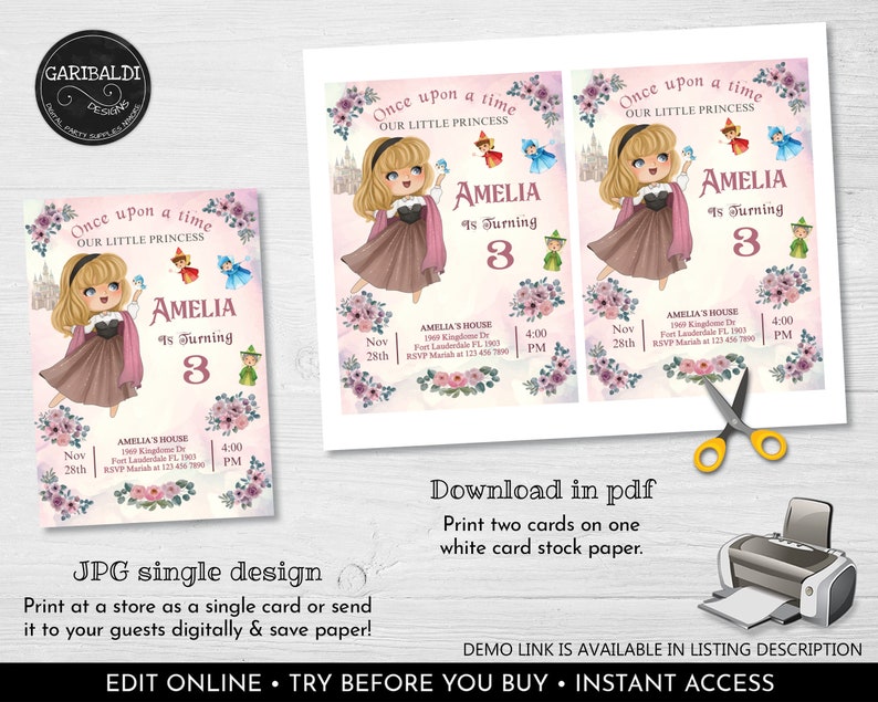 Editable Sleeping Beauty Birthday Invitation Printable - Etsy