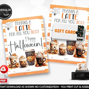 Halloween Gift Card Holder Thank you for all you boo Coffee Latte Card Teacher Staff Boss Coworker Friend Printable Digital Download HW