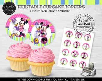 Adornos para cupcakes con lazo de Minnie, adornos para cupcakes con lazo de Minnie y Daisy, suministros para fiestas de cumpleaños, descarga digital BWQ