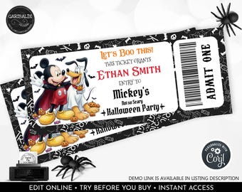 Halloween Trip Ticket Mickey's Not so Scary Halloween Party Ticket Halloween Surprise Gift Ticket Halloween Printable Digital Download TK