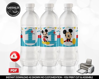 Instant download Mickey 1st Birthday Water Bottle Labels First Birthday Party Supplies Birthday Party Favors Mickey Party Decorations MFT1