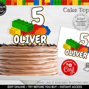 Editable Building Blocks Cake Topper, Printable Building Blocks Centerpieces, Instant download Building Blocks Party Decorations 1 BKBC
