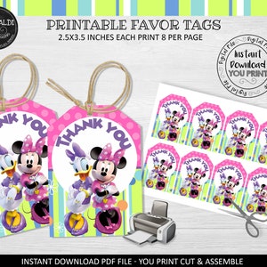 Pink Minnie mouse Printable Cards, tags, book labels, stickers, kids cards,  gift tags, labeling, scrapbooking EDITABLE INSTANT DOWNLOAD