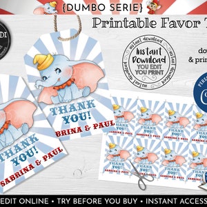 Editable Dumbo Favor Tags Baby Dumbo Gift Tag Instant Download Dumbo Blue Tags Dumbo Baby Shower Favor tag Dumbo Baby Party Supplies DCHM