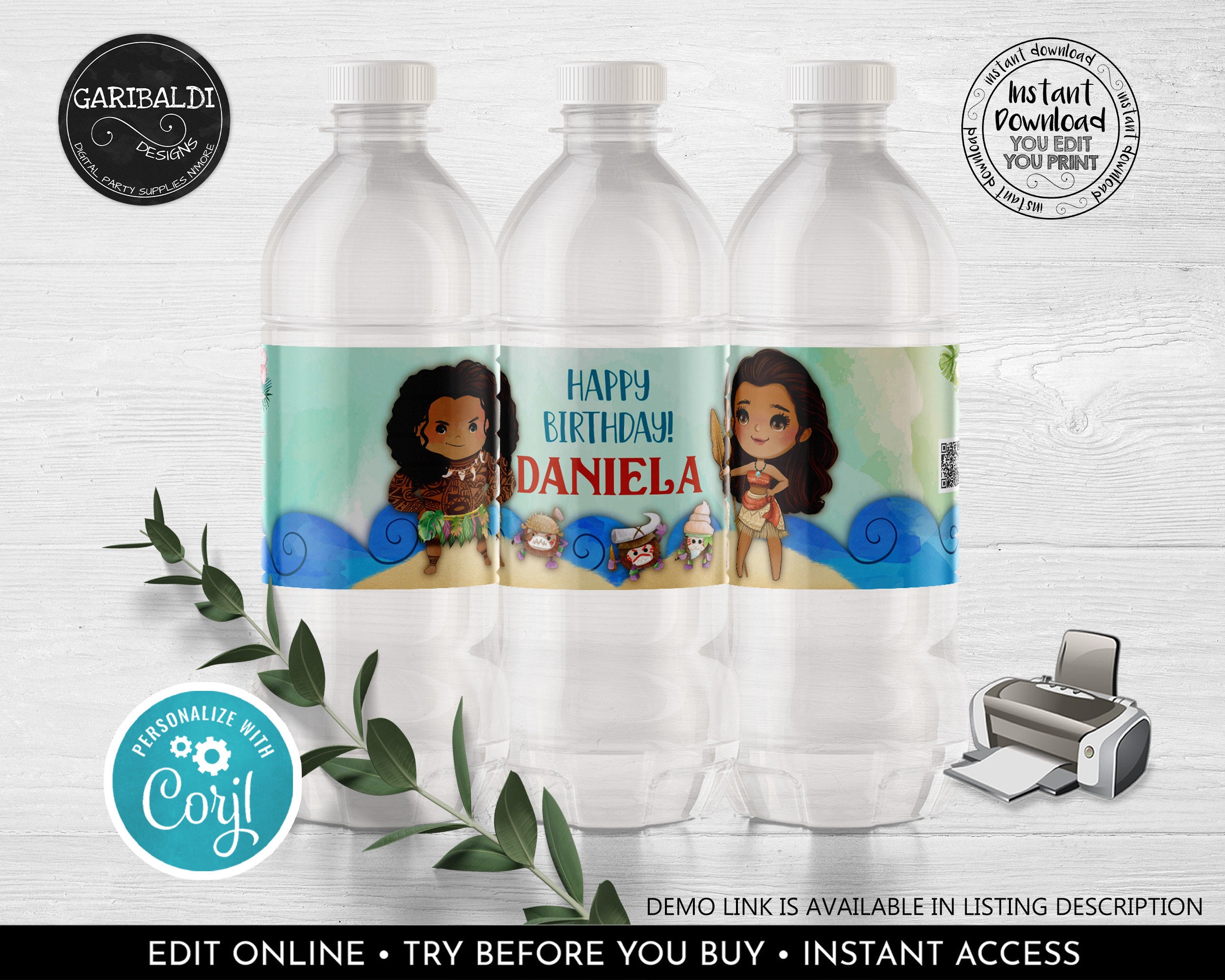 Editable Moana Water Bottle Labels Moana Birthday Party Table 