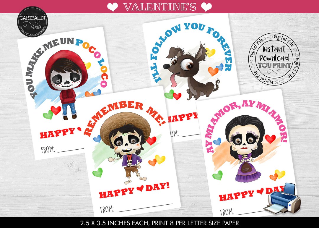 Coco Valentin Printable Coco Valentine Cards, Kids Valentine Cards, School Valentine ...