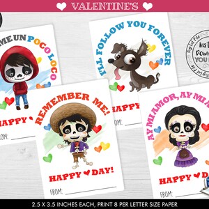 Printable Coco Valentine Cards, Kids Valentine Cards, School Valentine Cards, Class Valentine's Day Cards, DIY Coco Valentine Favor Tags VL