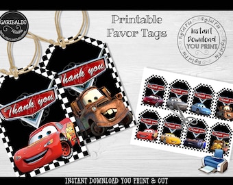 Instant download Race Car Favor Tags Race Cars Gift Tags Printable Thank You Tags Cars Birthday Party Supplies Cars Party Decorations CRO