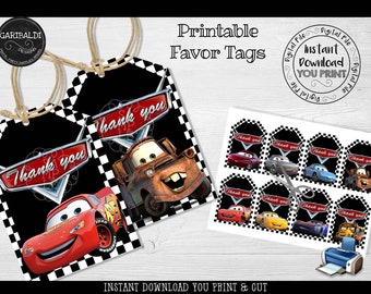 Instant download Race Car Favor Tags Race Cars Gift Tags Printable Thank You Tags Cars Birthday Party Supplies Cars Party Decorations DCR