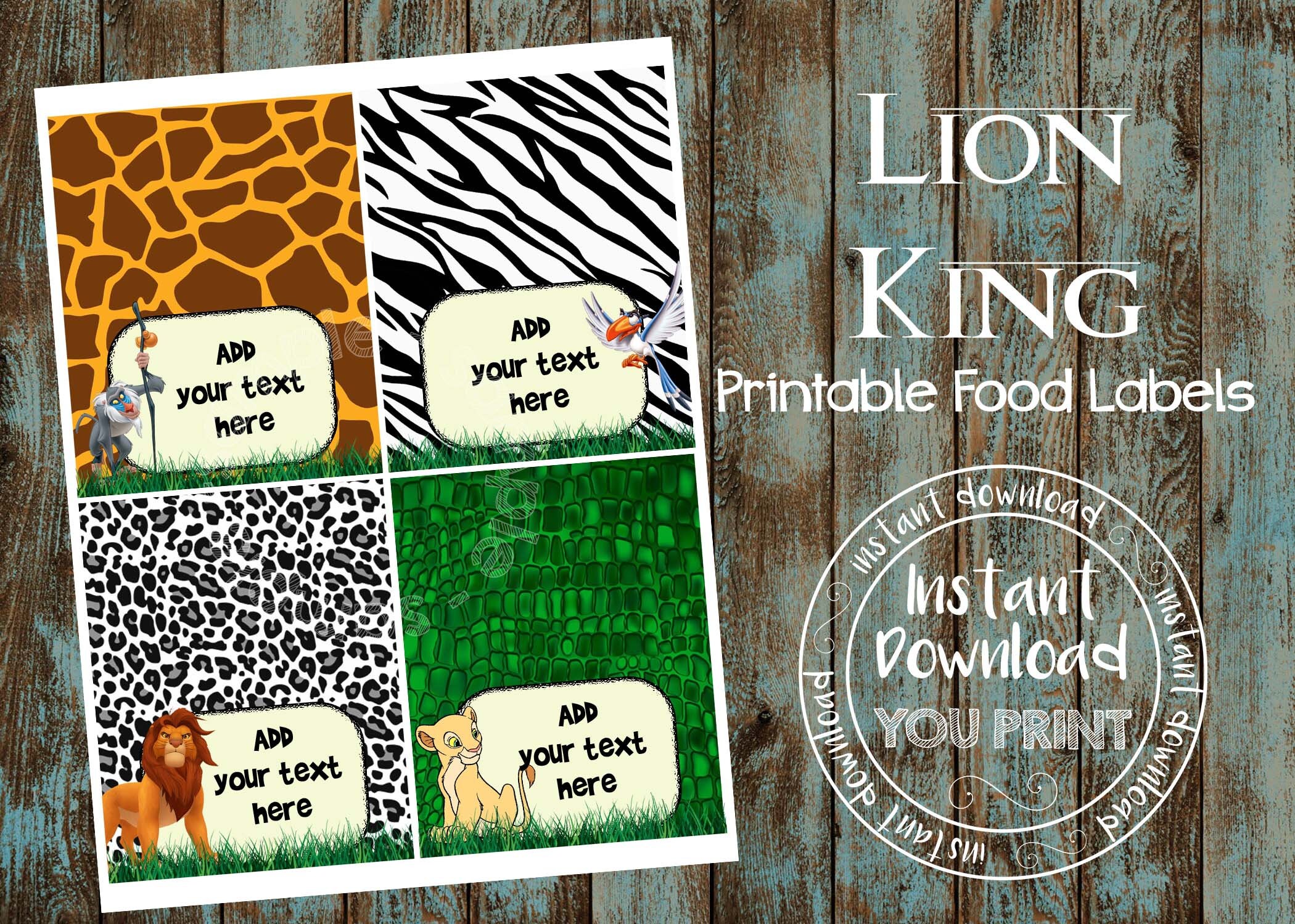 Instant Download Lion King Food Labels Printable Cute Lion Etsy UK